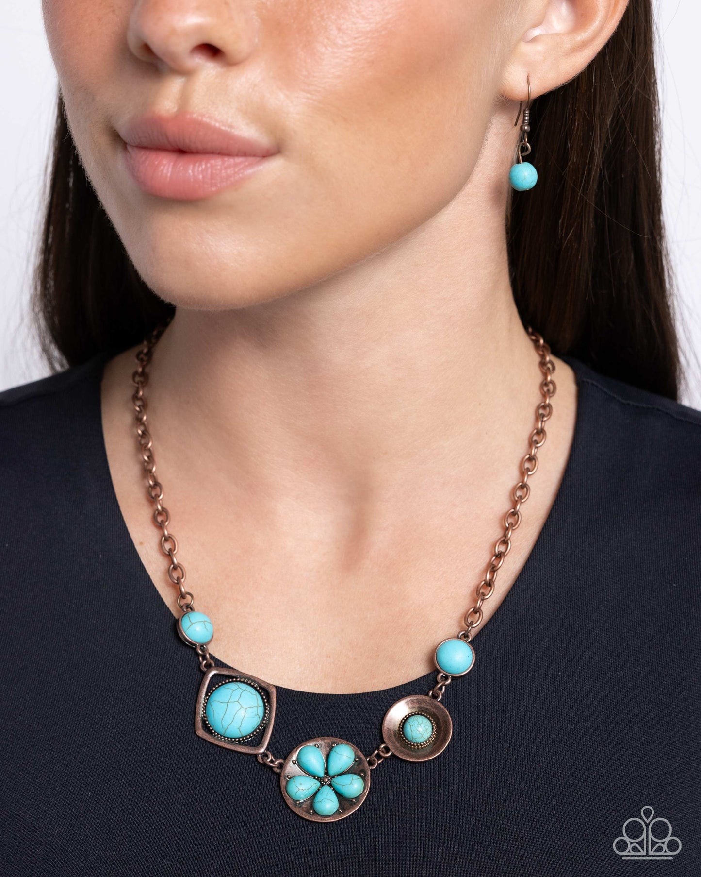Stony Someday - Copper & Turquoise Flower Style Necklace Santa Fe Style Paparazzi N3170