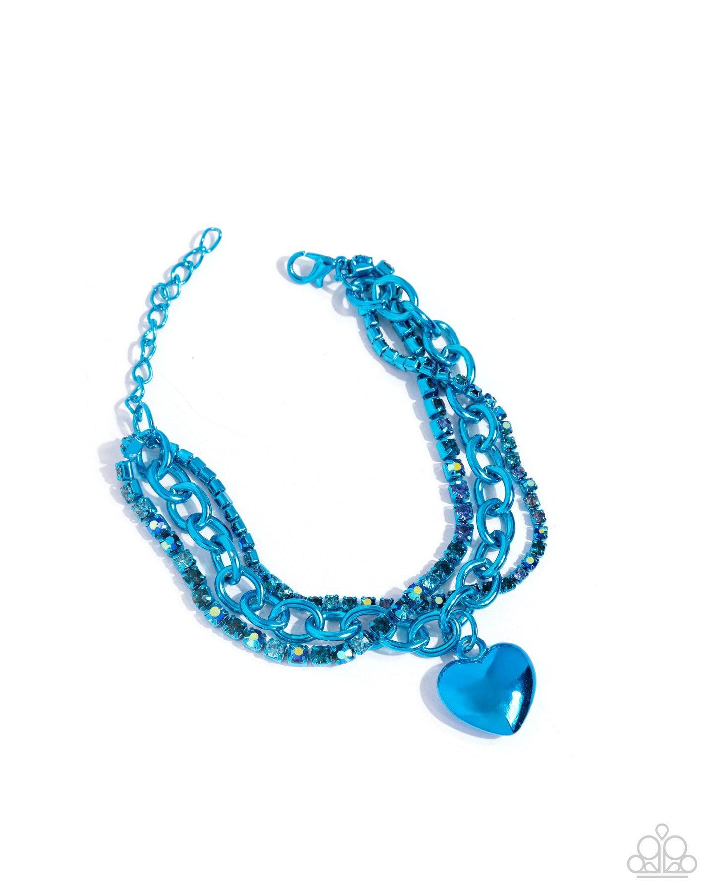 Affectionate Accent - Blue - Electric Blue Metallic & Iridescent Rhinestone Heart Bracelet Paparazzi B1848