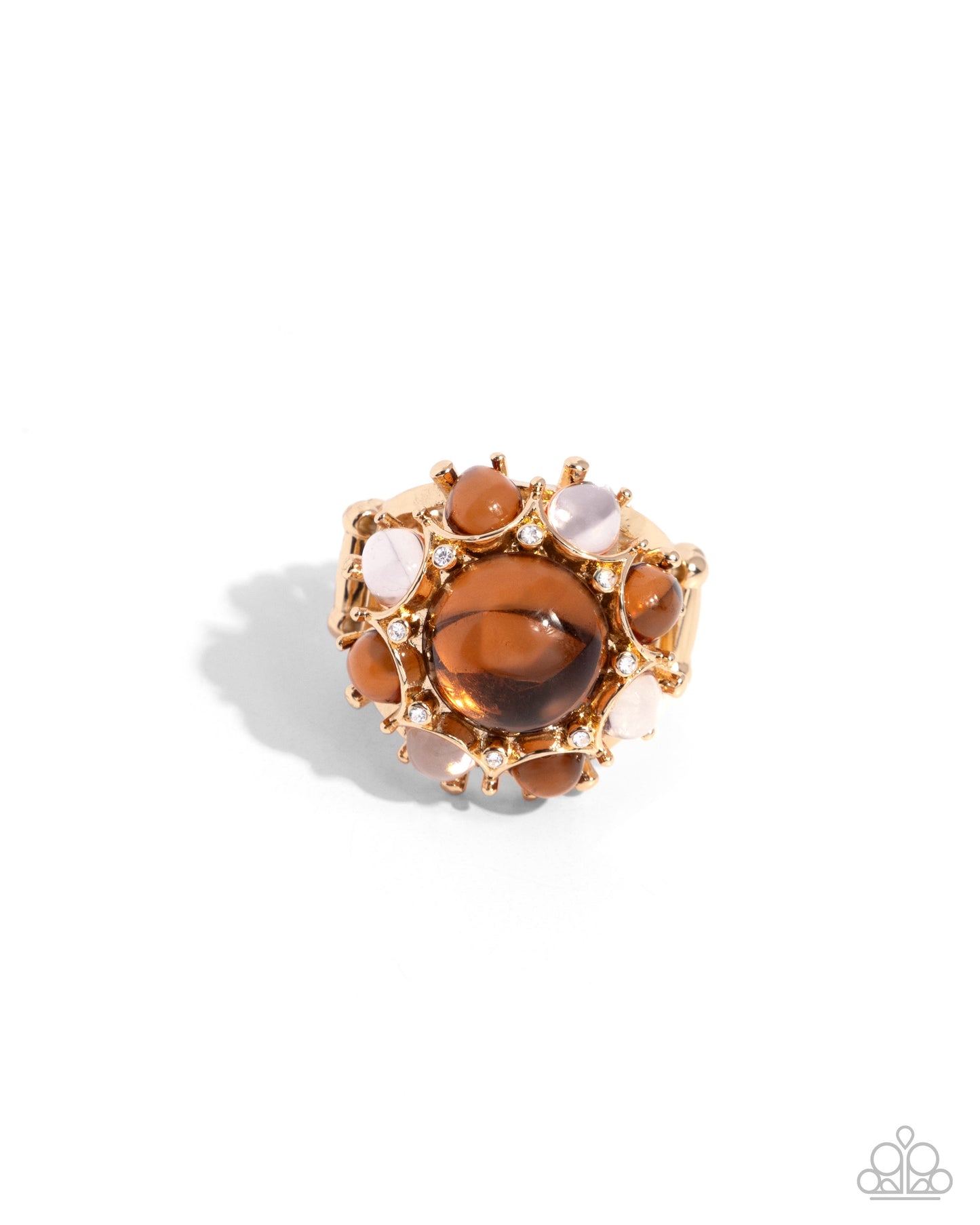 Clear Comfort - Brown - Light Brown, White, Light Peach, Tea & Gold Ring Paparazzi R0824