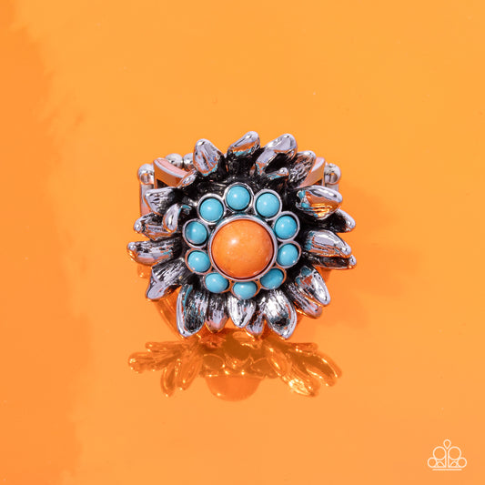 Screening Sunflower - Orange & Turquoise Stone Santa Fe Style Ring Paparazzi R0739