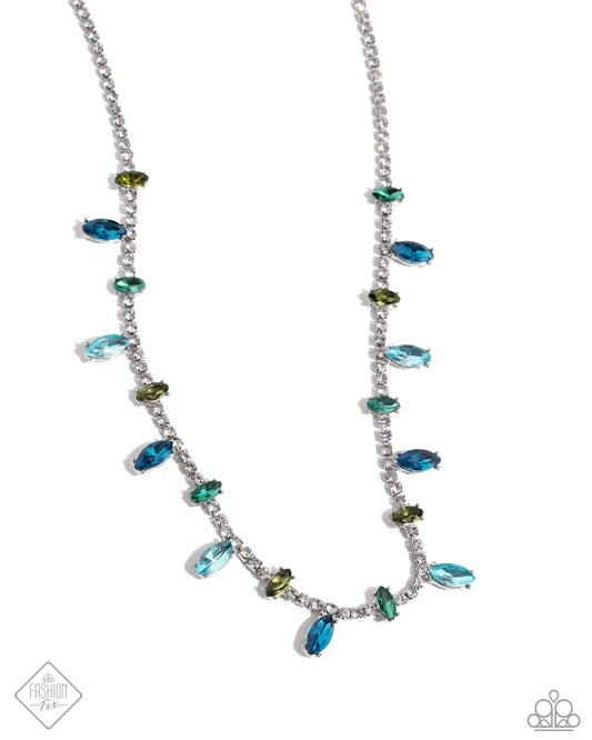 Feminine Fashion - Blue, Green Gem & White Rhinestone Necklace 5th Avenue Fashion Fix July 2024 Paparazzi N2881