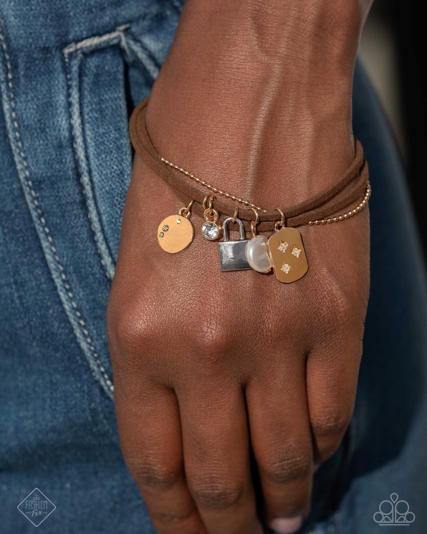 Serendipitous Suede - Brown Lucky Charm Bracelet Sunset Sightings Fashion Fix July 2024 Paparazzi B