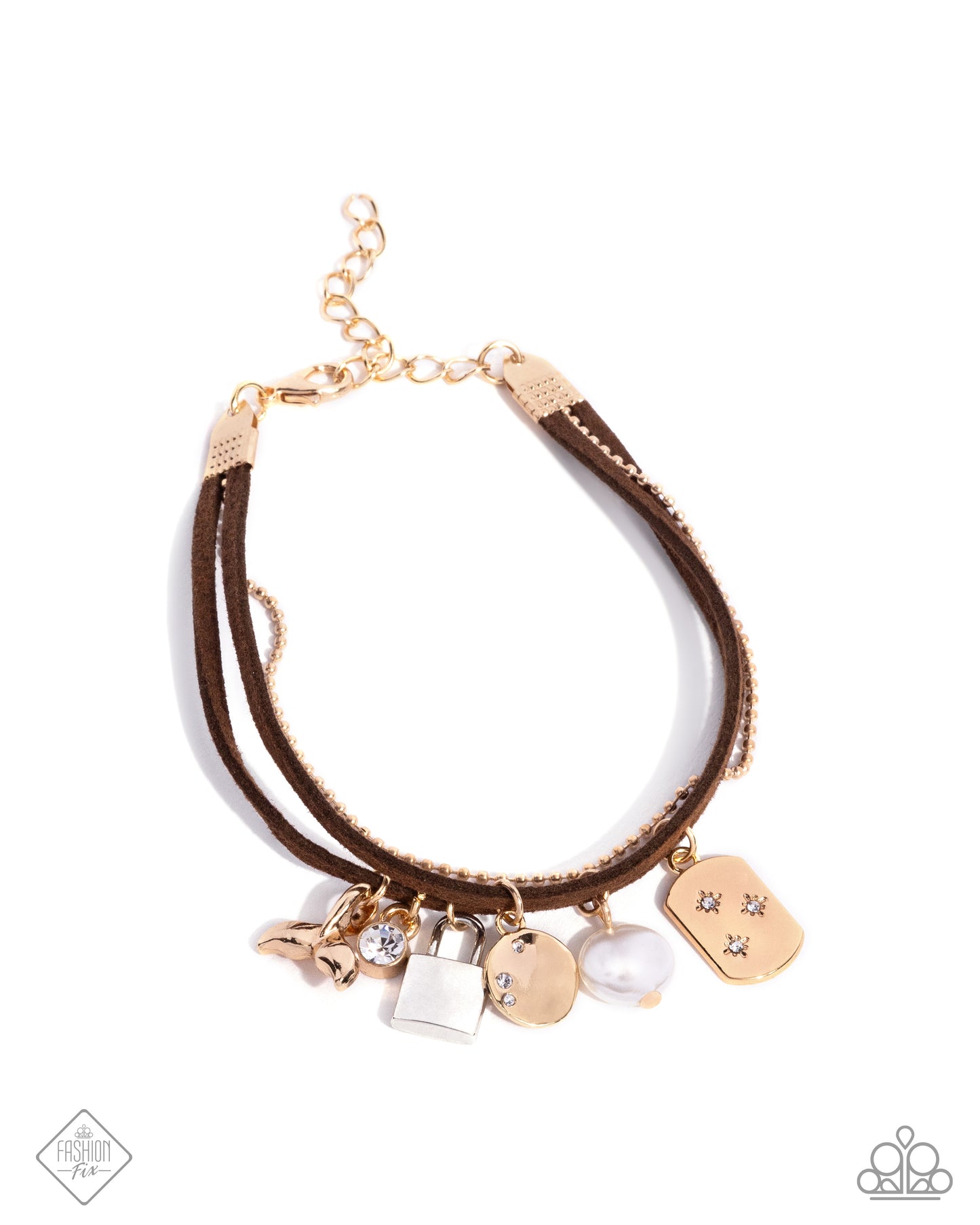 Serendipitous Suede - Brown Lucky Charm Bracelet Sunset Sightings Fashion Fix July 2024 Paparazzi B