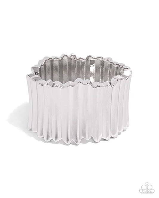 Warped Welding - Silver Linear Bar Hinge Closure Bracelet Paparazzi B1784