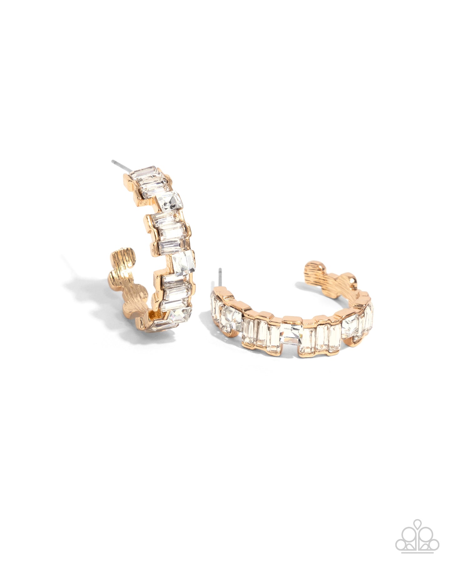 Fashionably Framed - Gold & Emerald Gem 1 Inch Hoop Earring Paparazzi E2548