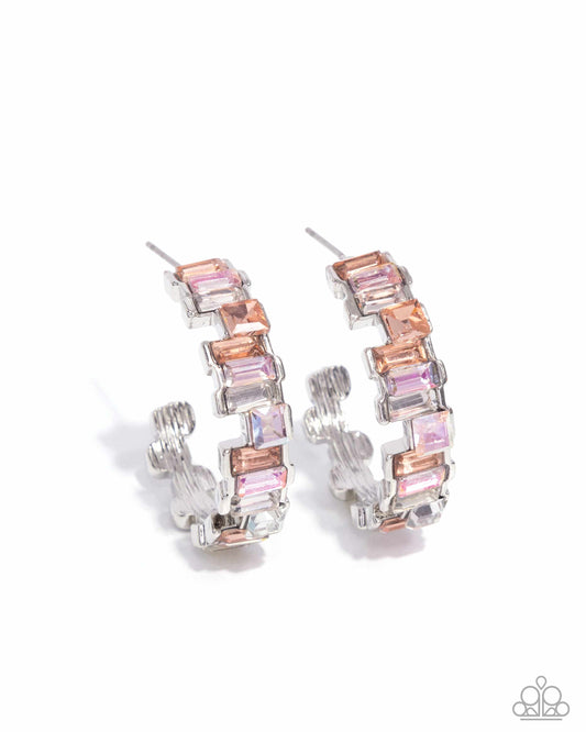 Fashionably Framed - Orange & Multicolored Gem 1 Inch Hoop Earring Paparazzi E2139