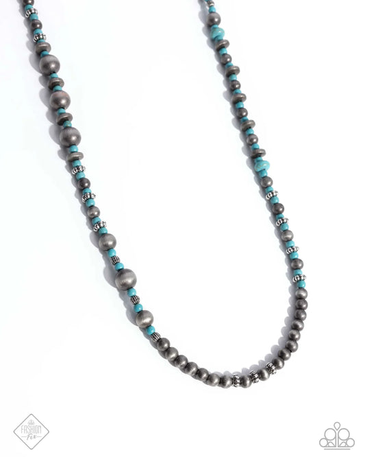 Daring Desert - Blue Turquoise Silver Bead Necklace Simply Santa Fe August 2024 Fashion Fix Paparazzi N3609