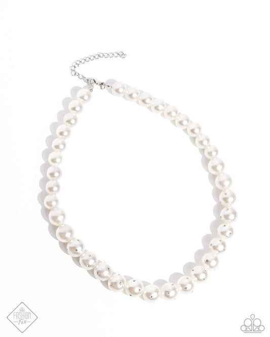 Dashing Definition - White Pearl & Rhinestone Necklace Fiercely 5th Avenue Fashion Fix August 2024 Paparazzi N3612