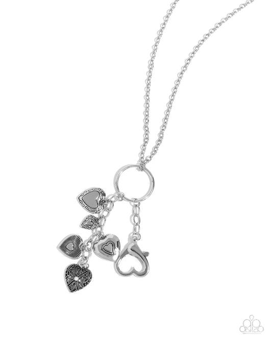 Paparazzi Haute Heartstrings - White Silver Hearts Lanyard Necklace N2756