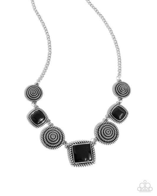 Spiral Sass - Black Cat's Eye Stone Silver Spiral Santa Fe Style Necklace Paparazzi N2741