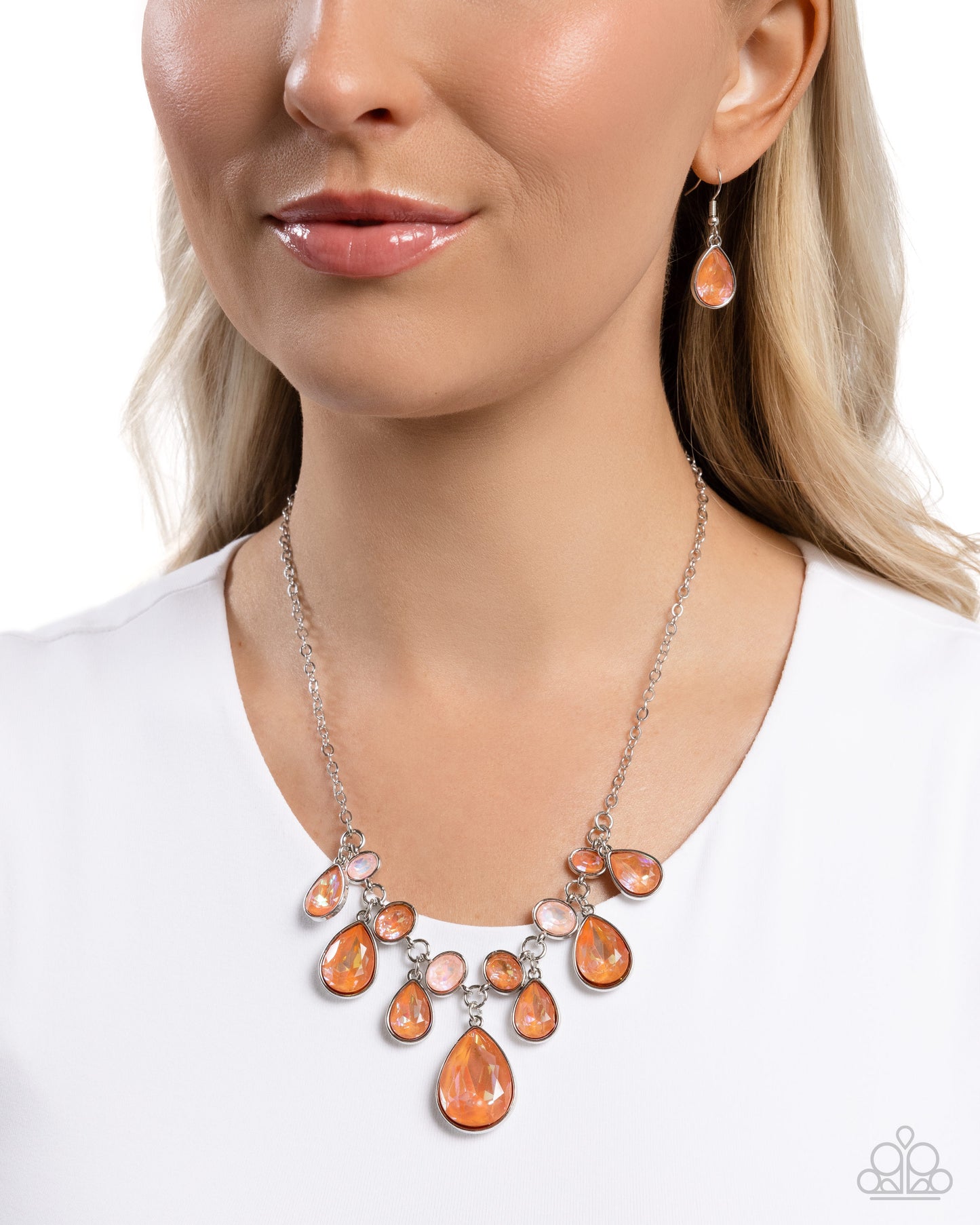 Talented Teardrops - Orange UV Gem & Pink Rhinestone Necklace Paparazzi N2901