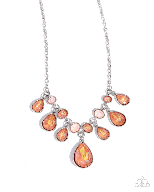 Talented Teardrops - Orange UV Gem & Pink Rhinestone Necklace Paparazzi N2901