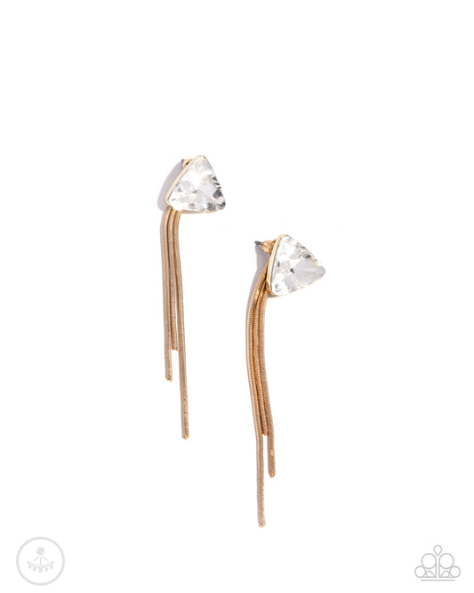 Candescent Class - Gold & White Gem Double Sided Post Earring Paparazzi E2547