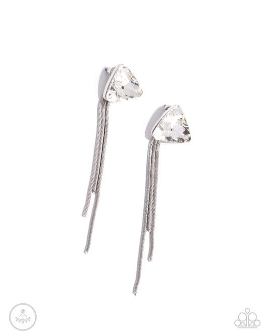 Candescent Class - White triangular Gem Double Sided Jacket Post Earring Paparazzi E2189