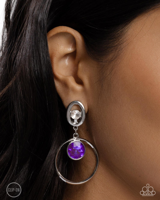 Modern Moment - Purple Amethyst & White Gem Clip On Earring Paparazzi E2373