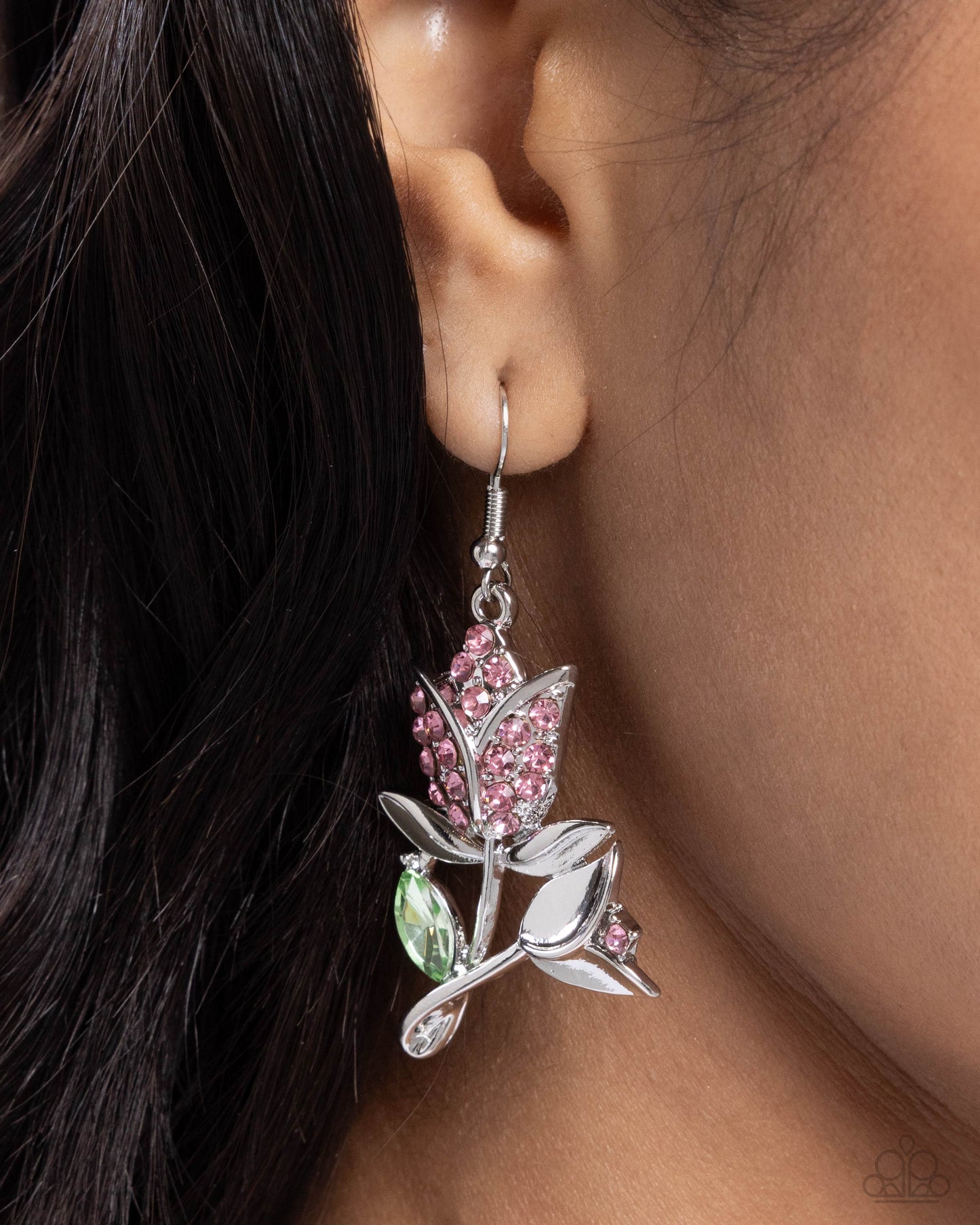 Tulip Tradition - Pink Rhinestone Tulip Earring Paparazzi E2460