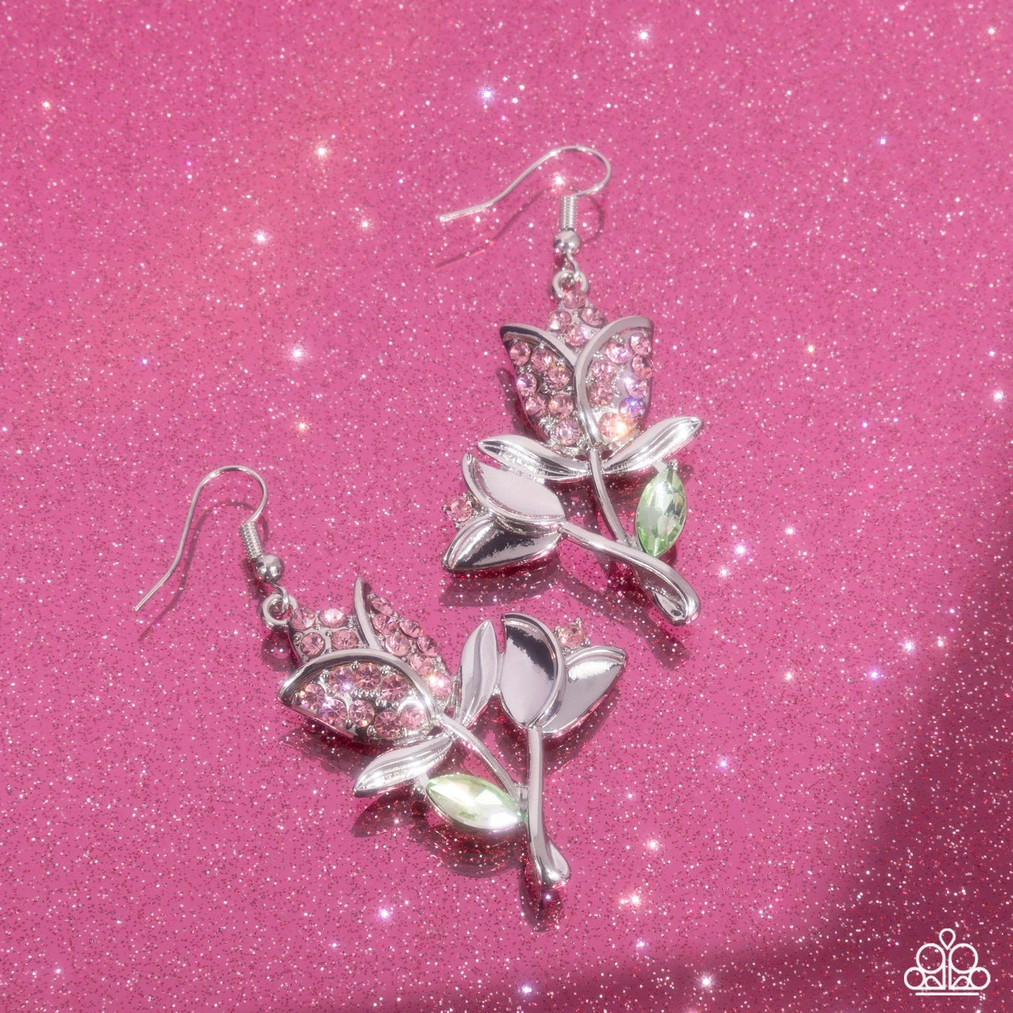 Tulip Tradition - Pink Rhinestone Tulip Earring Paparazzi E2460
