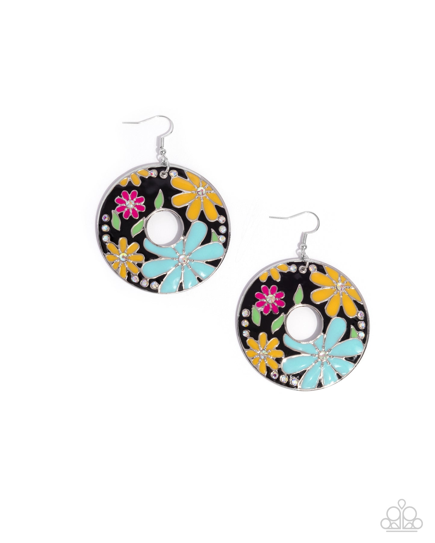 Embroidered Elegance - Black, Blue, Yellow Flower Earring Paparazzi