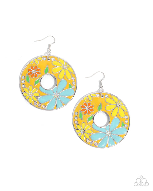Embroidered Elegance - Yellow Primrose, Saffron, Orange Flower Earring Paparazzi E2638