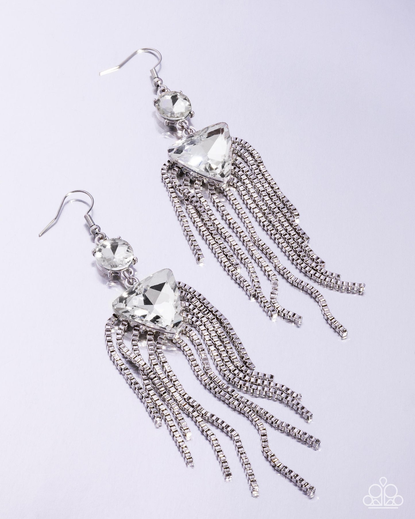 Maven Musings - White Triangular & Round Gem Fringe Earring Paparazzi E2825