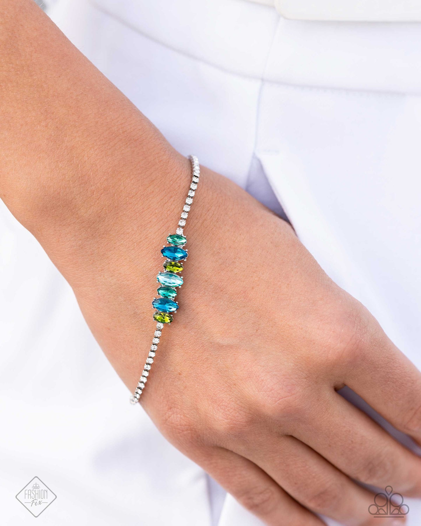 Feminine Faith - Blue & Green Multicolored Gem Bracelet 5th Avenue Fashion Fix July 2024 Paparazzi B1986