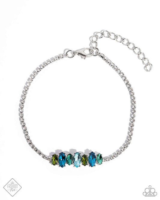 Feminine Faith - Blue & Green Multicolored Gem Bracelet 5th Avenue Fashion Fix July 2024 Paparazzi B1986