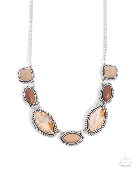 Regally Roped - Brown Stone, Brush Milky Bead, Light Topaz Gem Necklace Paparazzi N2726