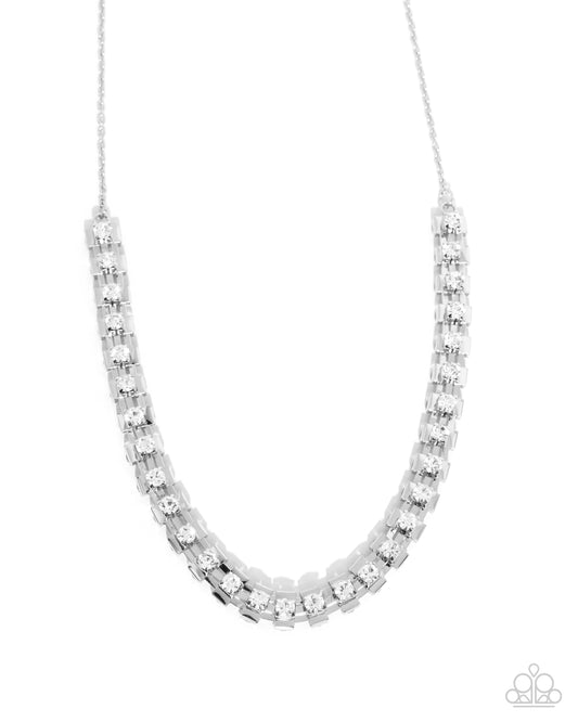 Linked Lady - White Double-Sided Gem Silver Necklace Paparazzi N3101