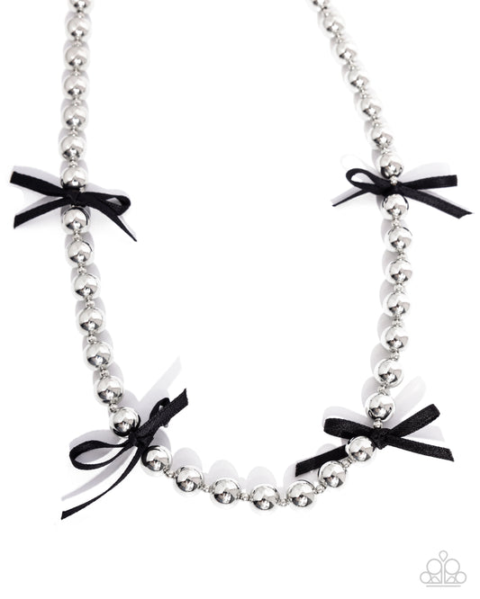 Elegant Event - Black Ribbon Bows & Silver Oversized Bead Necklace Paparazzi N3321
