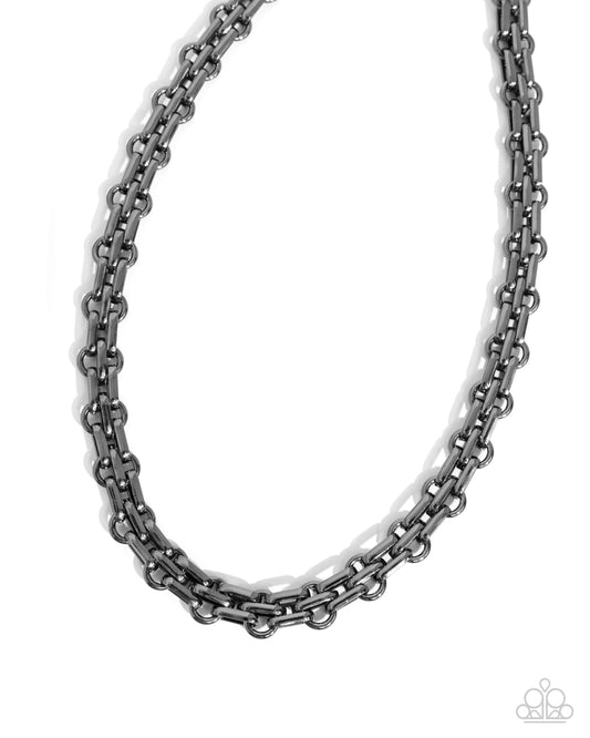 Immaculate Industry - Black Gunmetal Interlocking Chain Necklace Paparazzi N2769
