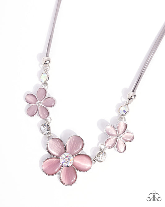 Cats Eye Calm - Pink Cat's Eye Stone, Iridescent & White Gem Necklace Paparazzi N3389