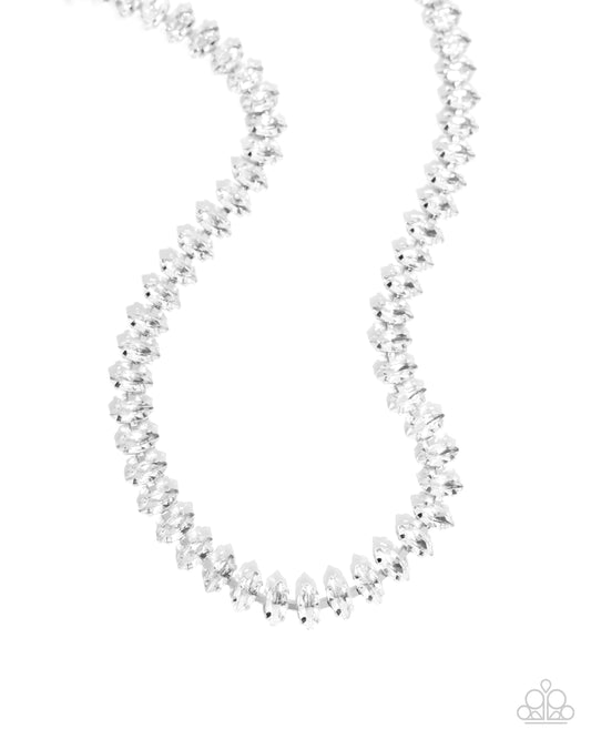 Glittery Genre - White Gem Silver Necklace Paparazzi N2625