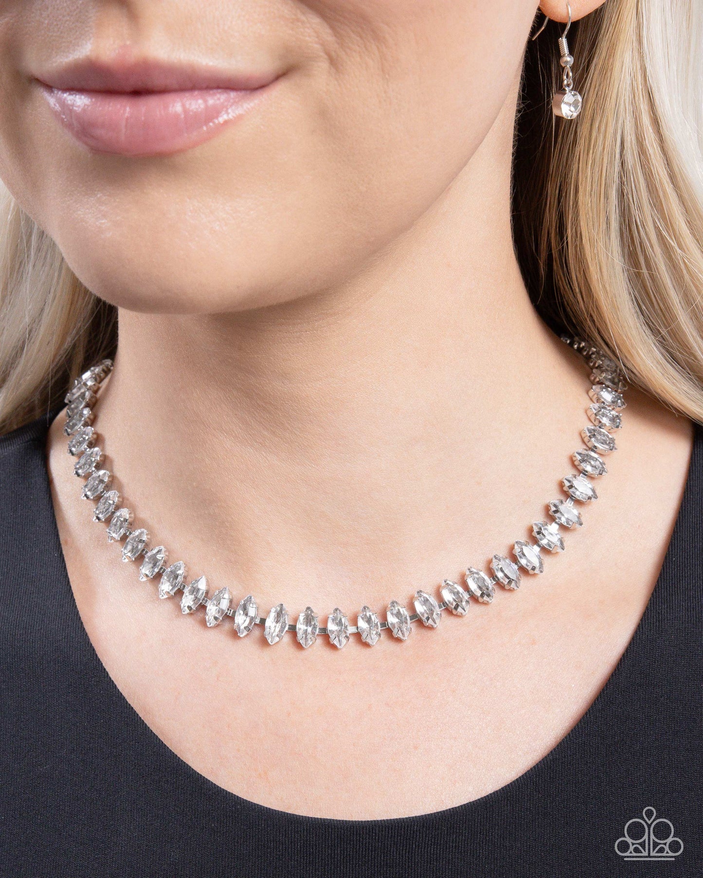 Glittery Genre - White Gem Silver Necklace Paparazzi N2625