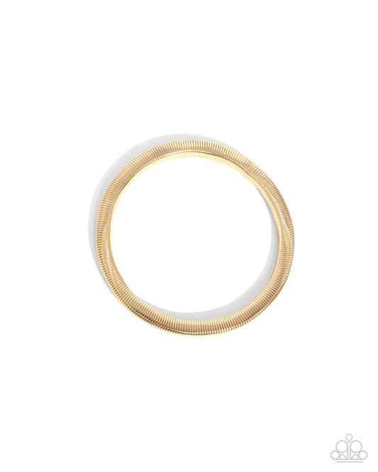 Stubborn Simplicity - Gold Herringbone Stretch Bracelet Paparazzi B1926