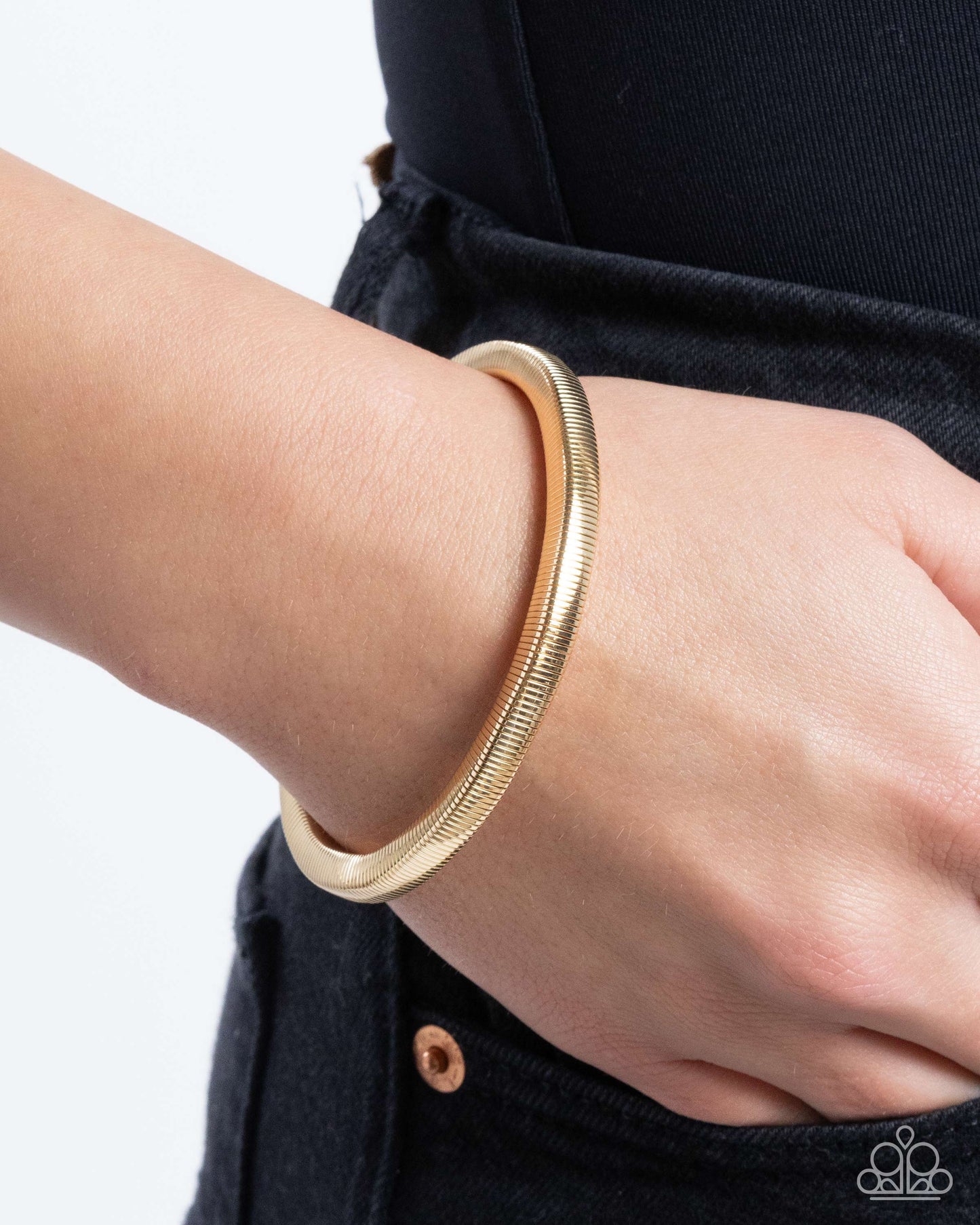Stubborn Simplicity - Gold Herringbone Stretch Bracelet Paparazzi B1926