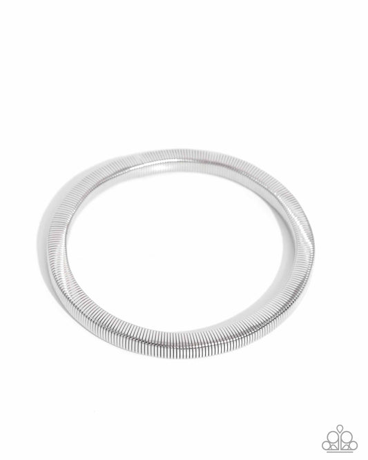 Stubborn Simplicity - Silver Herringbone Link Stretch Bracelet Paparazzi B2038