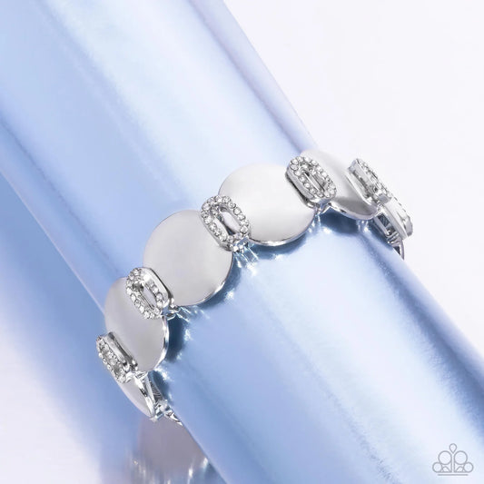 Shimmery Sneak Peek - White Rhinestone Silver Stretch Bracelet Paparazzi B2392