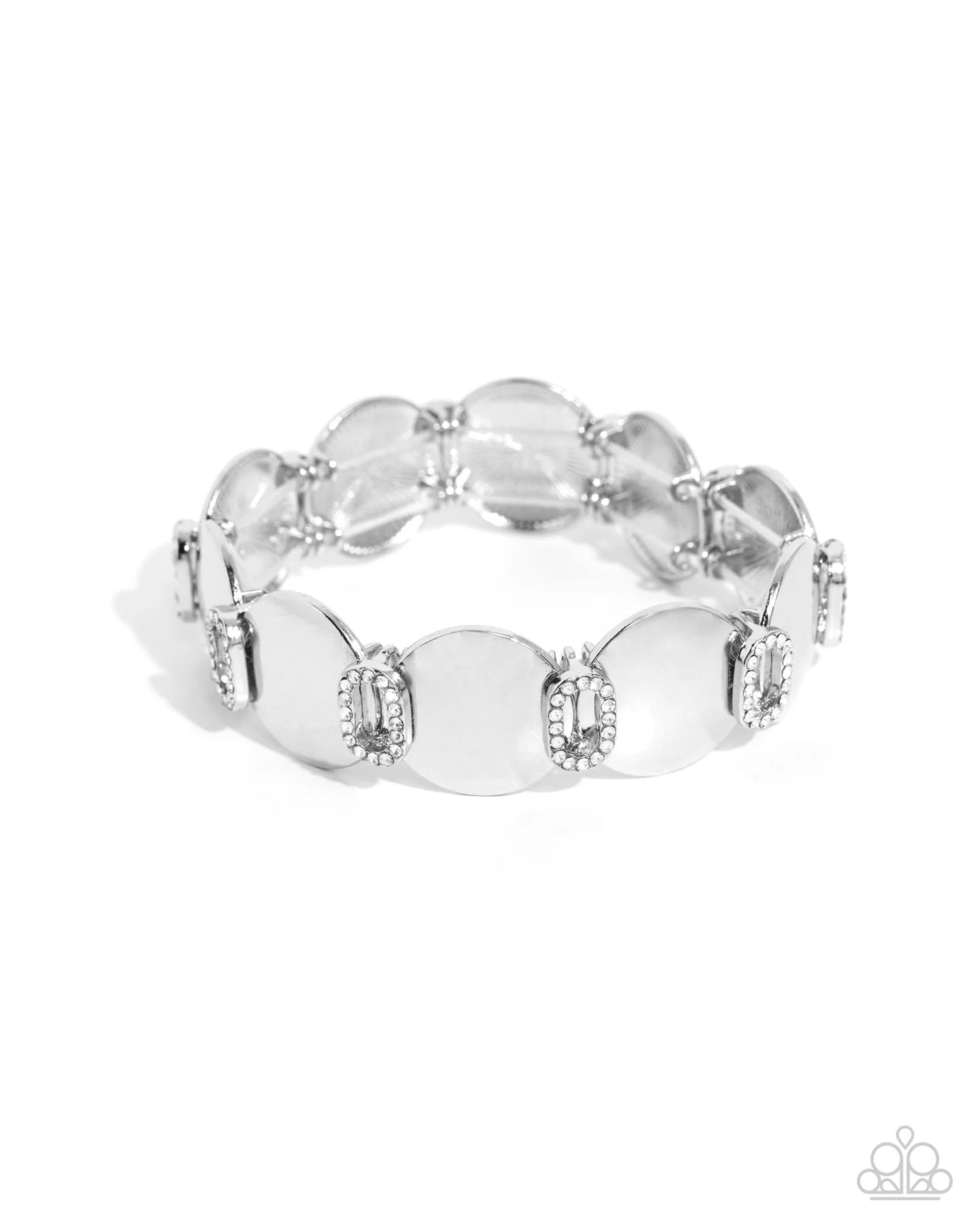 Shimmery Sneak Peek - White Rhinestone Silver Stretch Bracelet Paparazzi B2392
