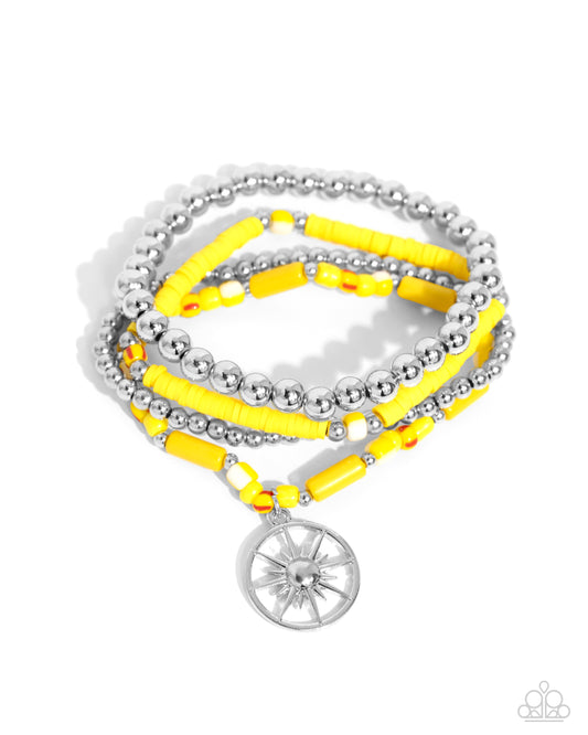 Nuanced Navigator - Yellow High Visibility & White Bead Stretch Bead Bracelet Set of 4 Paparazzi B1842