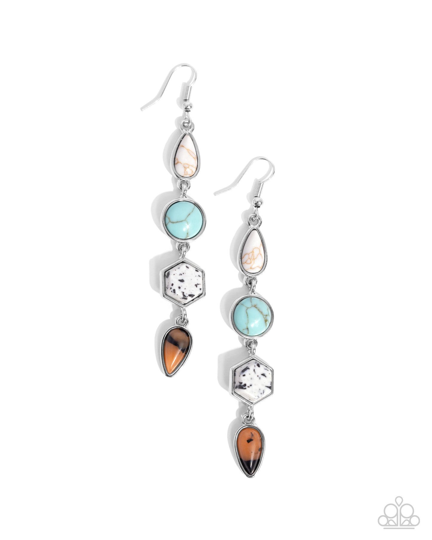 Singular Stones - Multi White, Turquoise, & Brown Stone Santa Fe Style Earring Paparazzi E2459