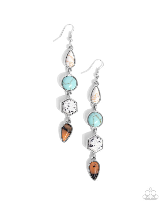 Singular Stones - Multi White, Turquoise, & Brown Stone Santa Fe Style Earring Paparazzi E2459
