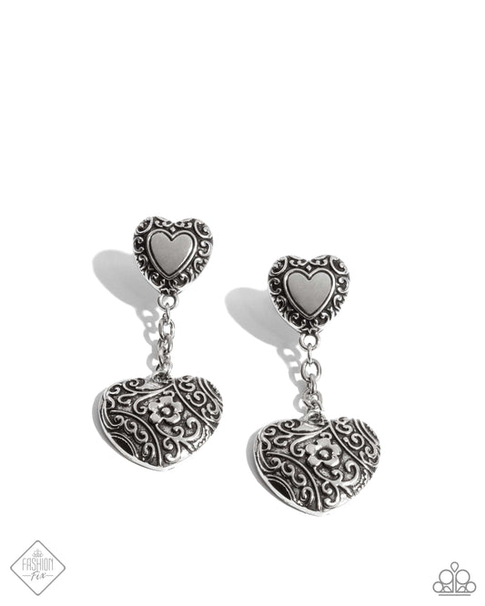 Rustic Reveal - Silver Heart Earring Glimpses of Malibu Fashion Fix August 2024 Paparazzi E2390