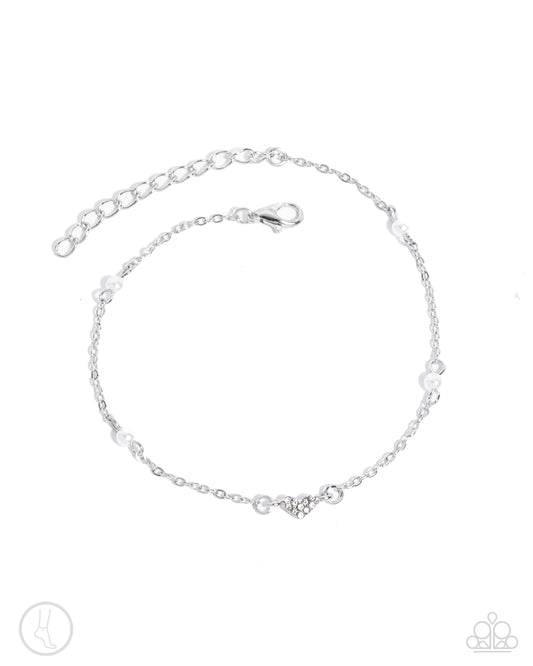 Ladylike Loop - White Pearl & Rhinestone Anklet Paparazzi B1929