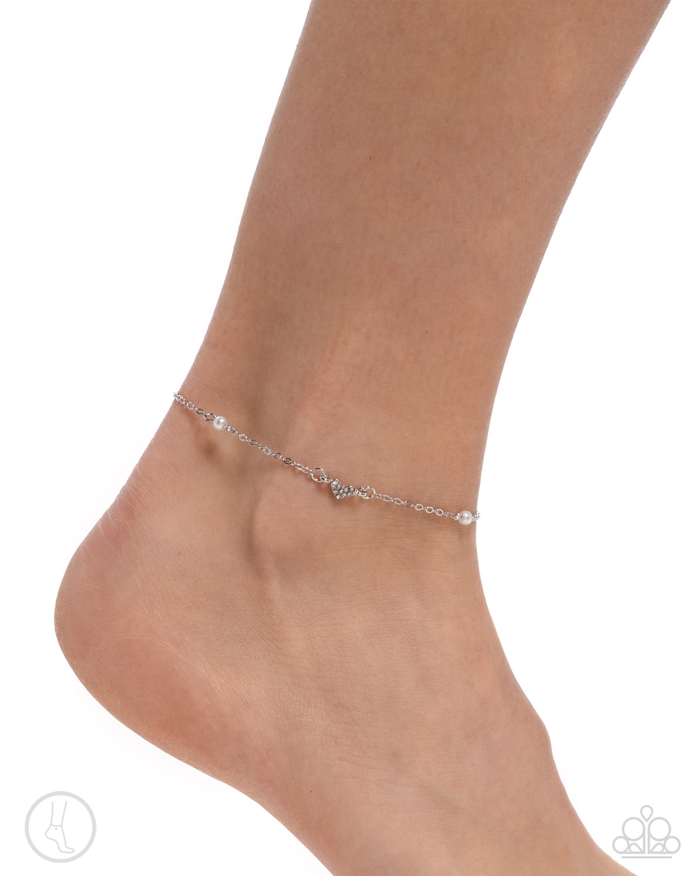 Ladylike Loop - White Pearl & Rhinestone Anklet Paparazzi B1929