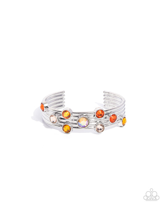 Majestic Medallions - Orange, Multicolored & Iridescent Gem Silver Cuff Bracelet Paparazzi B1973
