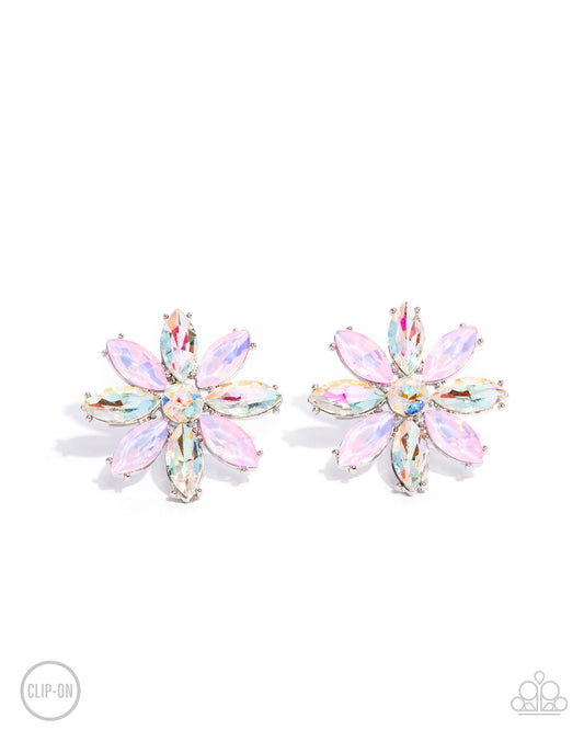 Maiden Makeover - Pink Opalescent & UV Shimmery Gem Clip-On Earring Paparazzi E2659