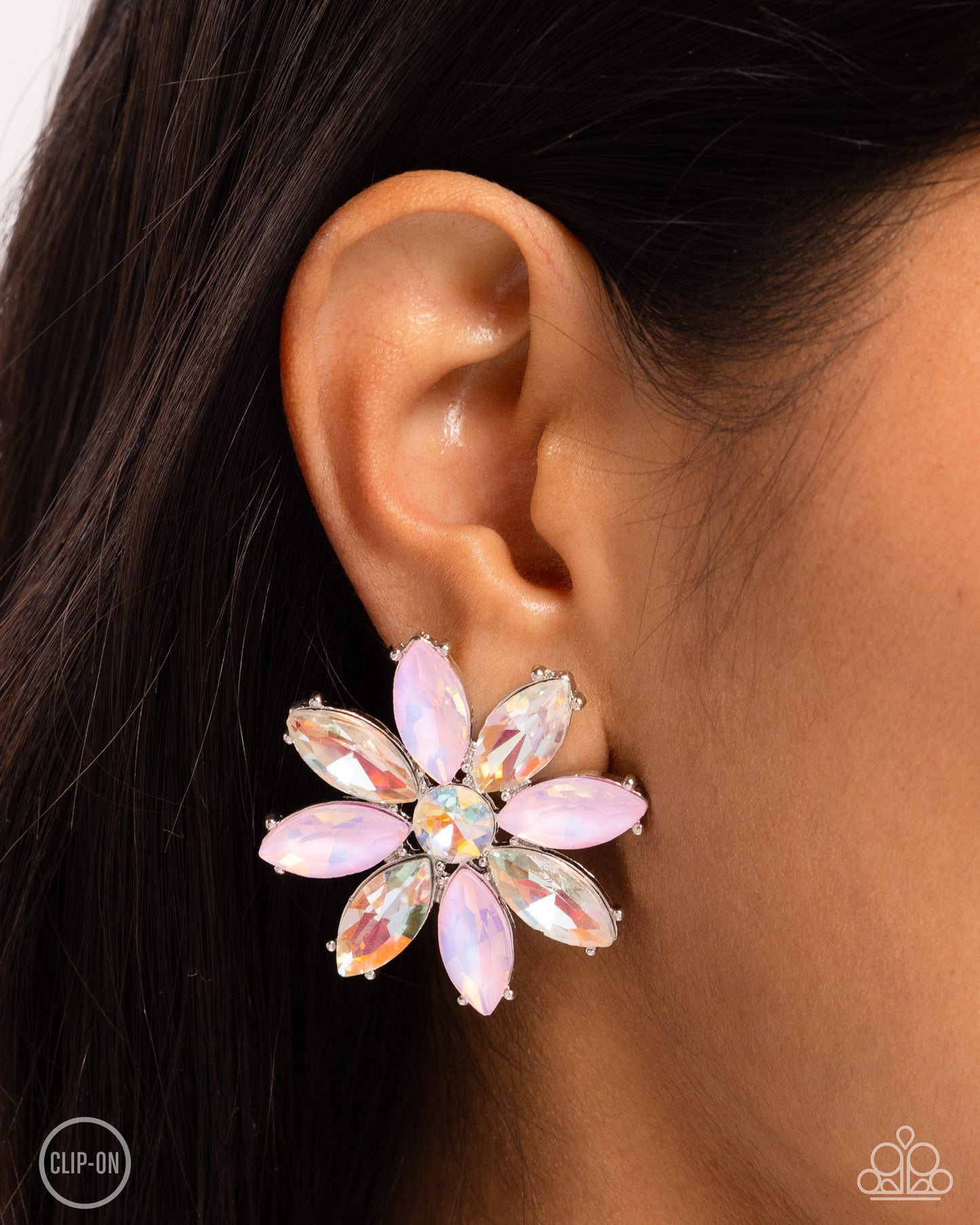 Maiden Makeover - Pink Opalescent & UV Shimmery Gem Clip-On Earring Paparazzi