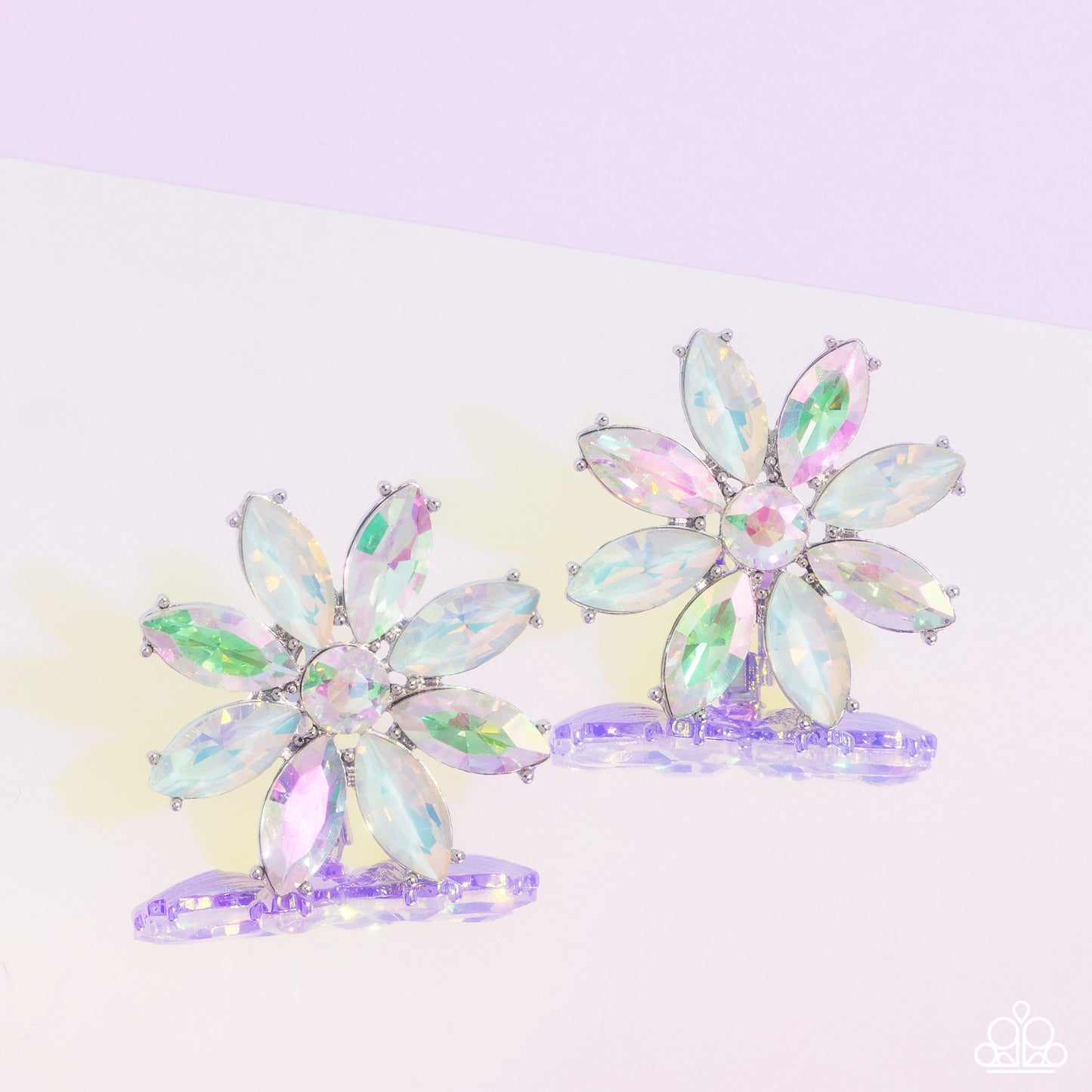 Maiden Makeover - Green UV Shimmery Petal Flower Clip On Earring Paparazzi