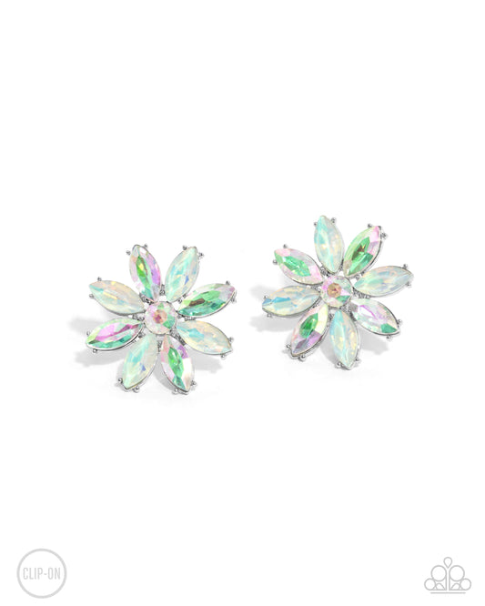 Maiden Makeover - Green UV Shimmery Petal Flower Clip On Earring Paparazzi
