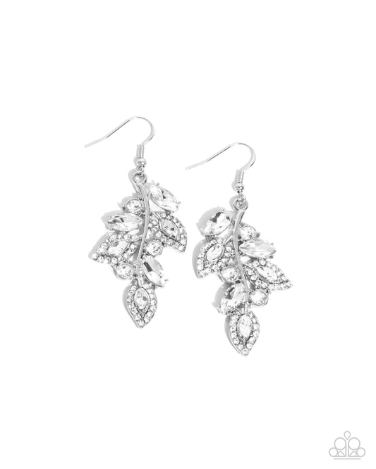 Flourishing Feature - White Marquise Gem Leaves & Rhinestone Earring Paparazzi E2342